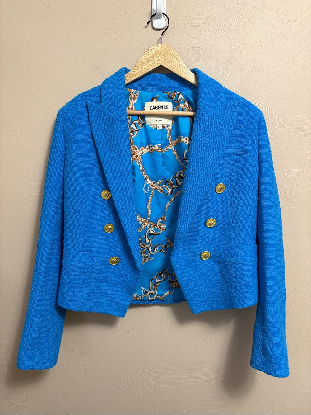 L'AGENCE Brooke Tweed Blazer Blue Gold Size 4 - Picture 4 of 13